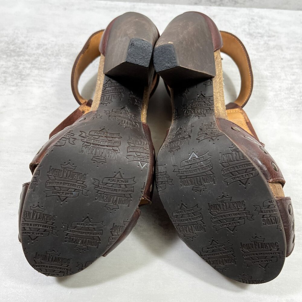 John Fluevog Rules Goodall Leather Fringe Heeled Sandals - Women's Size 8.5 - Picture 8 of 9